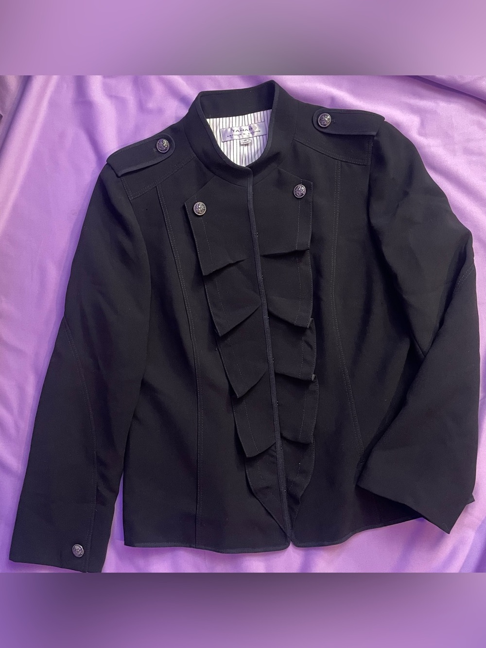 Whimsigoth Military style ruffled hook eye closure gothic jacket / blazer y2k